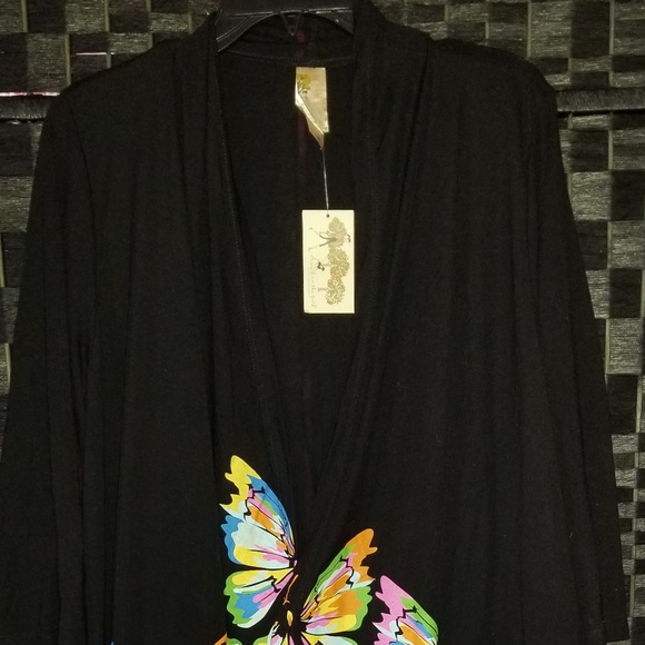 A Walk in the Park Cardigan Womens Large  Black Floral Open Front NWT - Picture 1 of 7